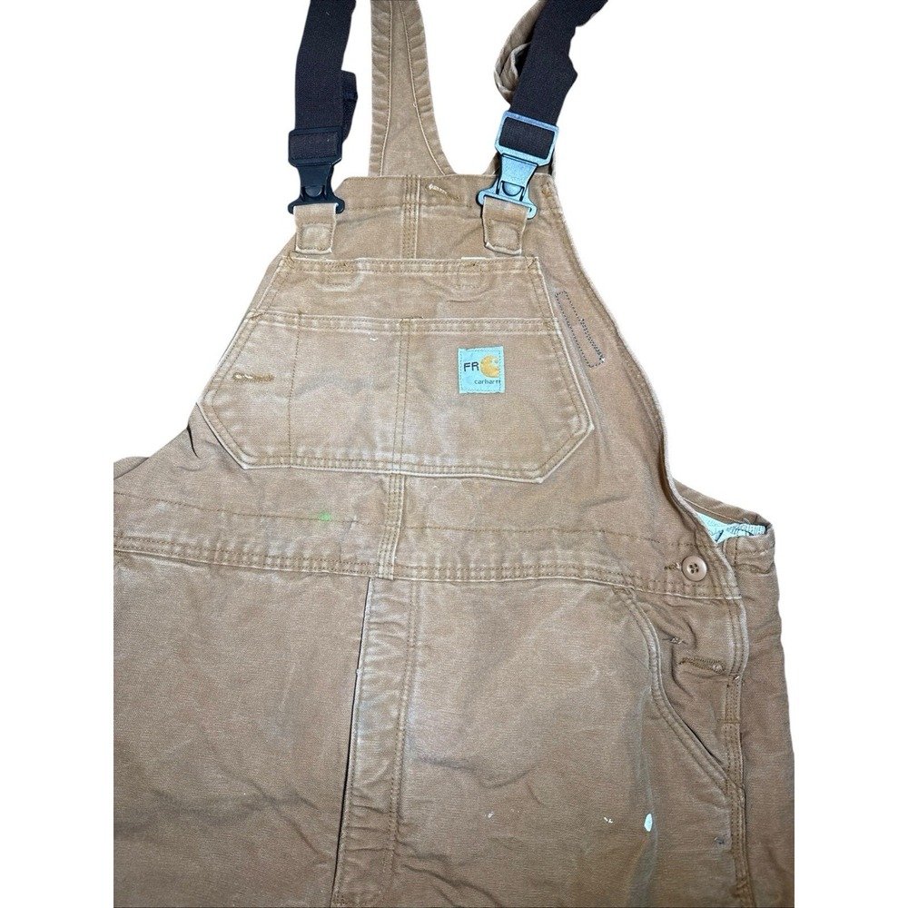Carhartt Bib Overalls Mens 38x32 Brown Insulated - Picture 5 of 11